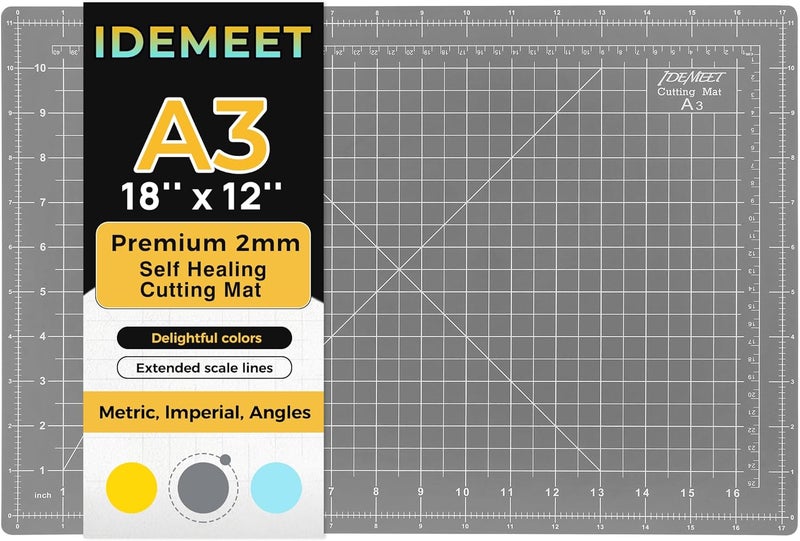 Idemeet Premium Self Healing Cutting Mat 18'' x 12'', A3 Non-slip Sewing Mat for Quilting, 5-Ply Rotary Cutting Board Double-Sided for Crafts Cutting Fabric Scrapbooking Modeling Projects, Anthracite Gray - Image 1